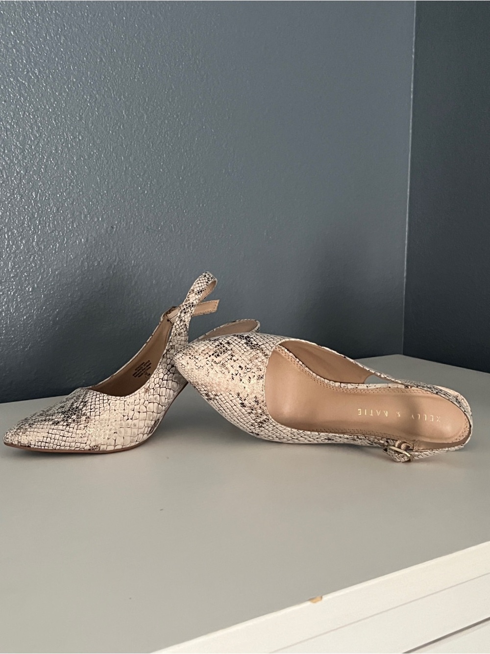 Kelly & Katie Snake-Print Slingback Pumps in Beige and Black